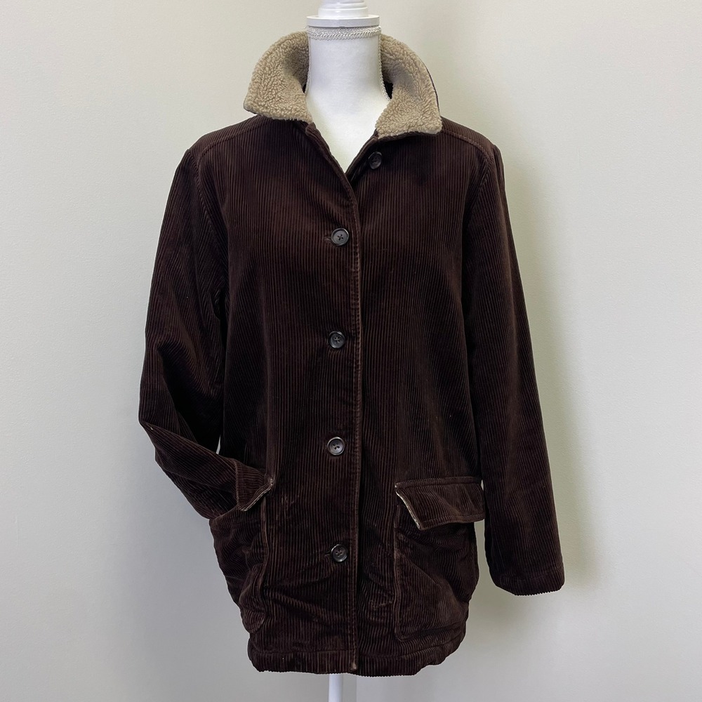 Vintage Eddie Bauer Womens Brown Corduroy Barn Jacket M Teddy Collar Y2K - Picture 2 of 16